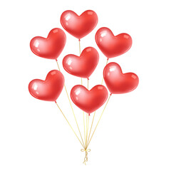 Fototapeta na wymiar Bundle of red realistic heart shaped balloons isolated on white background. Design element for Valentine's day, wedding, birthday.Vector stock illustration. 