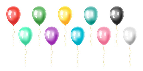 Set of realistic colored balloons isolated on white background. For festive design, birthday, wedding. Vector stock illustration. 