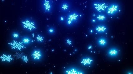 Naklejka na ściany i meble 雪のように降り注ぐ輝く青く水色の雪の結晶　クリスマス　年末　4K　LOOP　　ネイビー　コバルトブルー　青