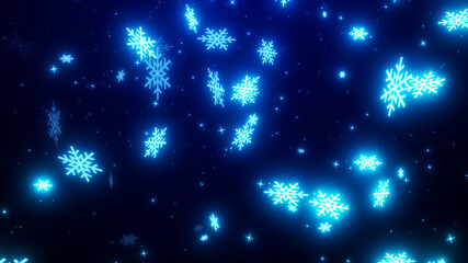 雪のように降り注ぐ輝く青く水色の雪の結晶　クリスマス　年末　4K　LOOP　　ネイビー　コバルトブルー　青