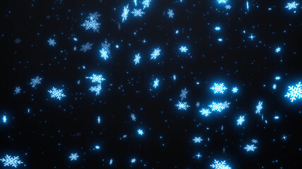 雪のように降り注ぐ輝く青く水色の雪の結晶　クリスマス　年末　4K　LOOP　