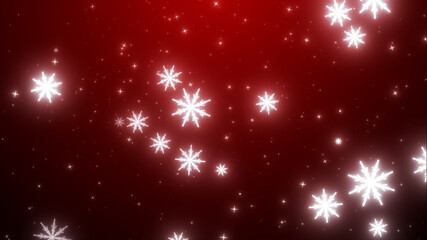 Fototapeta na wymiar 赤色の背景と降り注ぐ白い雪の結晶　4K　LOOP　クリスマス　年末