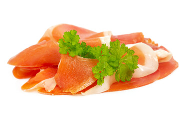 sliced jamon isolated on white background
