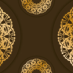 Greeting card in brown color with vintage gold pattern for your design.