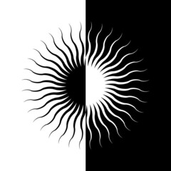 Black and white op art style design illustration with sun decoration