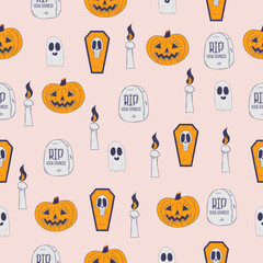Seamless pattern with halloween attributes - vector illustration, eps stock illustration