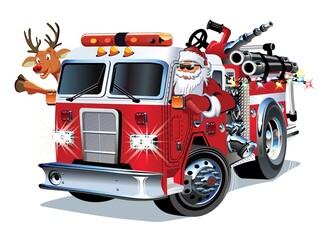 Cartoon Christmas firetruck - 464509239