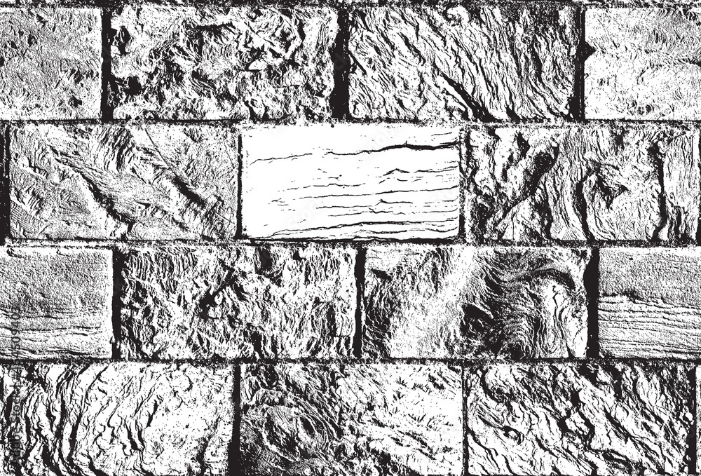 Poster abstract seamless pattern with old horizontal brickwork. black and white vector texture in the grung