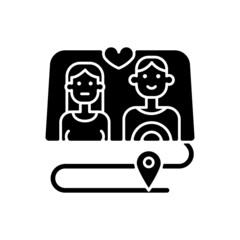 Couple wandering together black glyph icon. Relationship goals. Spending holidays together as partners. Family holiday vacation. Silhouette symbol on white space. Vector isolated illustration