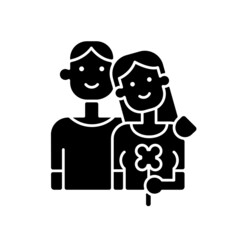 First date black glyph icon. Initial meeting. Couple go on dating. Tips on having successful first date. Meeting and falling in love Silhouette symbol on white space. Vector isolated illustration