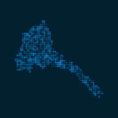 Fototapeta premium Eritrea dotted glowing map. Shape of the country with blue bright bulbs. Vector illustration.