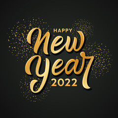 Happy new year 2022 text gold design, on firework at night background, Eps 10 vector illustration