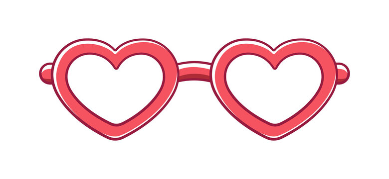 Red heart shaped eyeglasses frame clipart. Funky party glasses eyewear cartoon vector illustration.