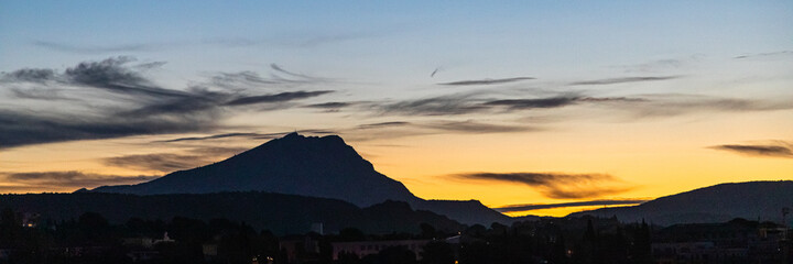 the Sainte Victoire mountain in the light of an autumn morning