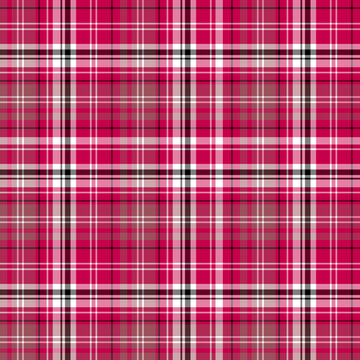 Seamless pattern in dark pink, white and black colors for plaid, fabric, textile, clothes, tablecloth and other things. Vector image.
