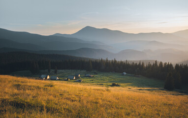 panorama of mountain peaks. evening sky high in the mountains.