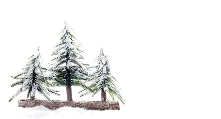 Miniature decorative spruce trees. Christmas concept,copy space