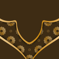 Brown postcard with abstract gold ornament for your congratulations.