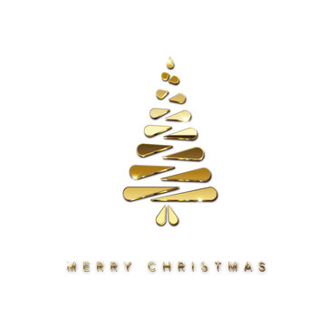 Christmas card with minimalistic golden tree