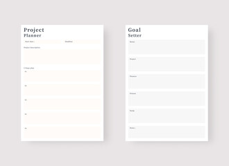 Project and goal planner template. Set of planner and to do list. Modern planner template set. Vector illustration.