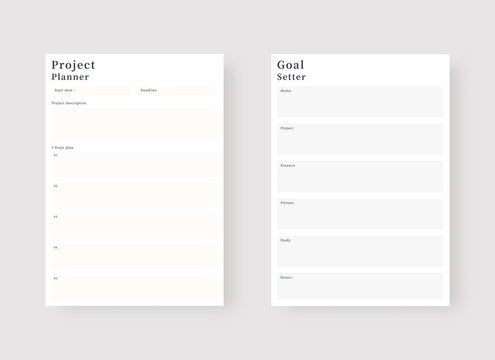 Project And Goal Planner Template. Set Of Planner And To Do List. Modern Planner Template Set. Vector Illustration.