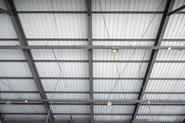 Steel structure with roof ceiling in warehouse factory