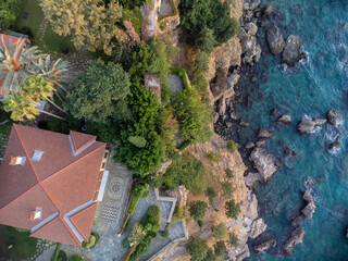 Luxury house with water pool in Antalya, Turkey, aerial view