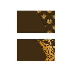 Business card template in brown color with vintage gold pattern for your personality.