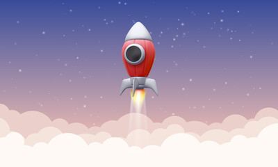 3d realistic rocket flying into space. Vector illustration