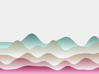 Abstract mountains background. Curved layers in teal rose colors. Papercut style hills. Beautiful vector illustration.
