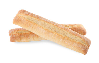 Tasty baguettes on white background. Fresh bread