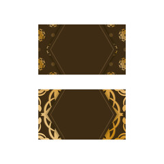 Business card template in brown color with mandala gold pattern for your business.