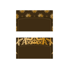 Business card template in brown color with vintage gold ornaments for your contacts.