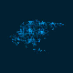 Asia dotted glowing map. Shape of the continent with blue bright bulbs. Vector illustration.