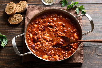 Cowboy beans in cooking pan