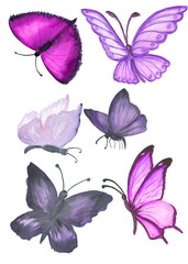 Watercolor set of colored butterflies. Perfect for stickers,stickers,postcards,baby shower,crafts and hobbies.