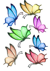 Watercolor set of colored butterflies. Perfect for stickers,stickers,postcards,baby shower,crafts and hobbies.