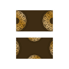 Business card template in brown color with abstract gold ornament for your business.