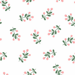 Christmas plant decorative branch with green leaves, berries seamless pattern for home decor, festive holiday ornament, vector illustration for textile, fabric, wrapping paper