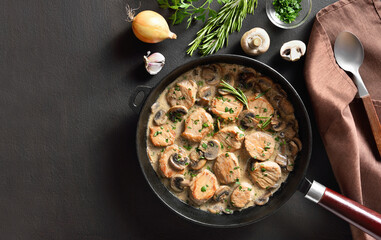 Pork medallions in mushroom gravy