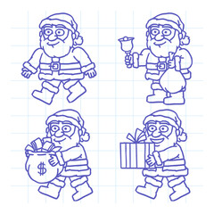 Santa Claus doodle character set. Hand drawn character