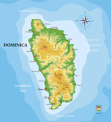 Dominica island highly detailed physical map