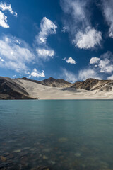 The white sand mountains and lake in Kashgar Prefecture, Xinjiang, China.