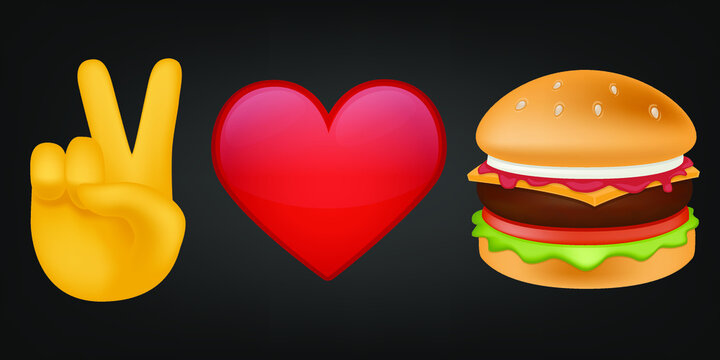 Peace Love and Burger Illustration Emoji Design. Motivational Quote Emoticon Vector Symbol.