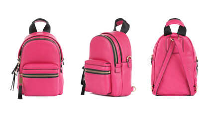 Pink mini backpack. Front and back view