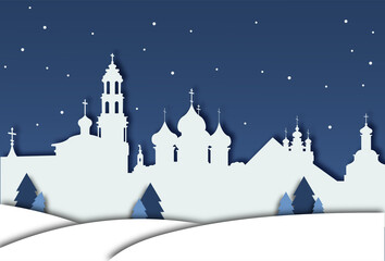 Naklejka premium christmas card with paper cut style church