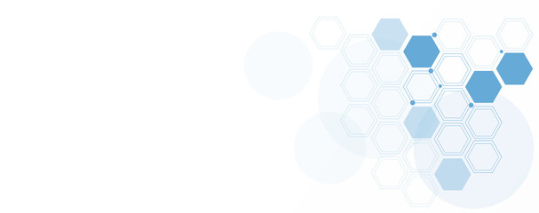Geometric abstract background with blue hexagons. Structure molecule and communication. Science, technology and medical concept. Vector illustration