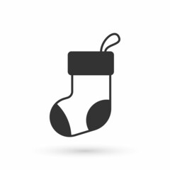 Grey Christmas stocking icon isolated on white background. Merry Christmas and Happy New Year. Vector