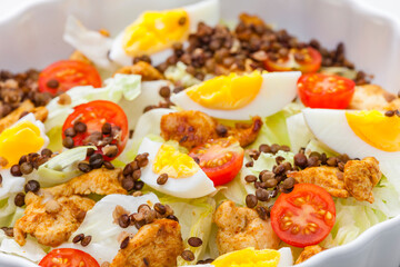 vegetable salad with lentils and eggs