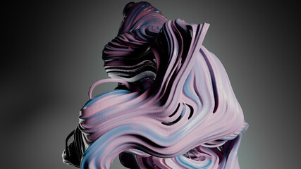 Abstract pink curvy simple shapes. Modern flow gray background. Purple smooth fluid. 3d rendering